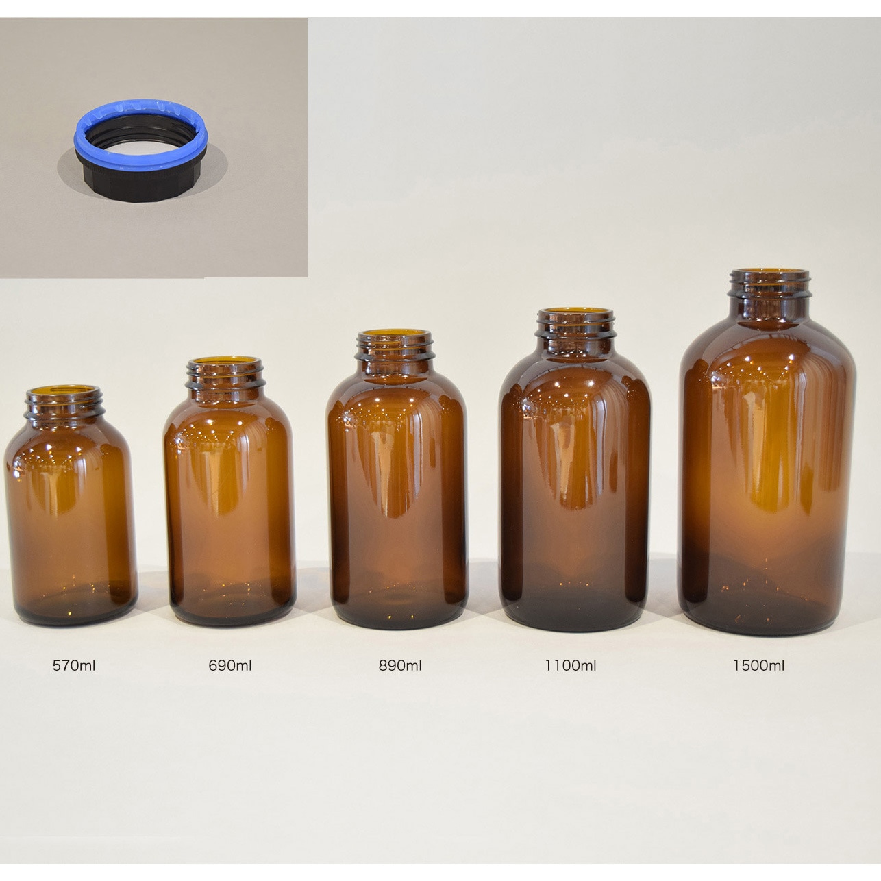 30974 硝子瓶(広口茶色)改ざん防止キャップ付 サンプラテック 1500mL