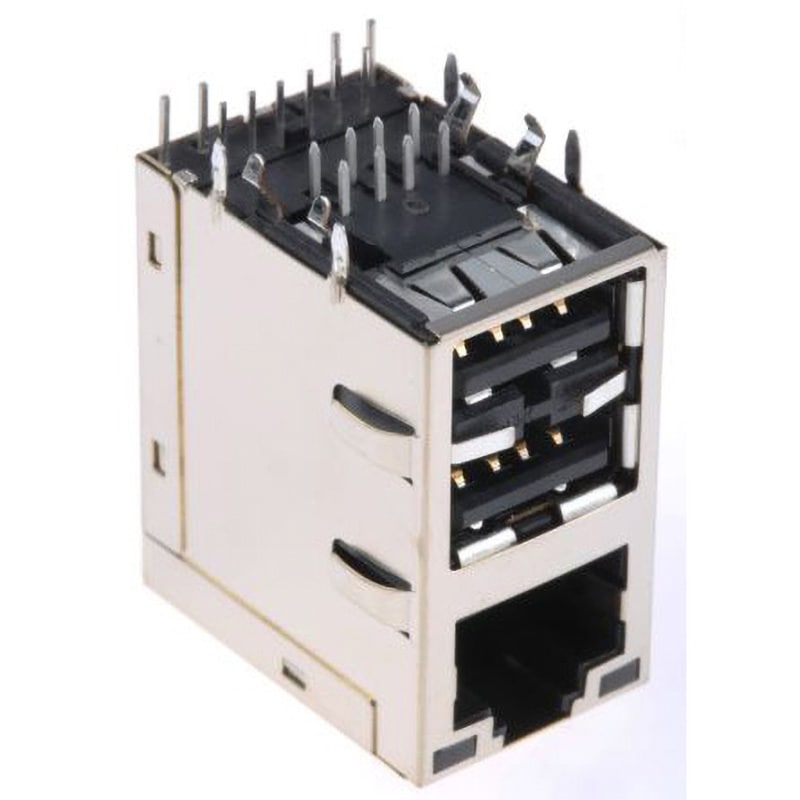 6620004-1 モジュラーコネクタ Bel-Stewart RJ45+デュアルUSB極 ライトアングル スルーホール メス USB Bel-Stewart 1個 6620004-1