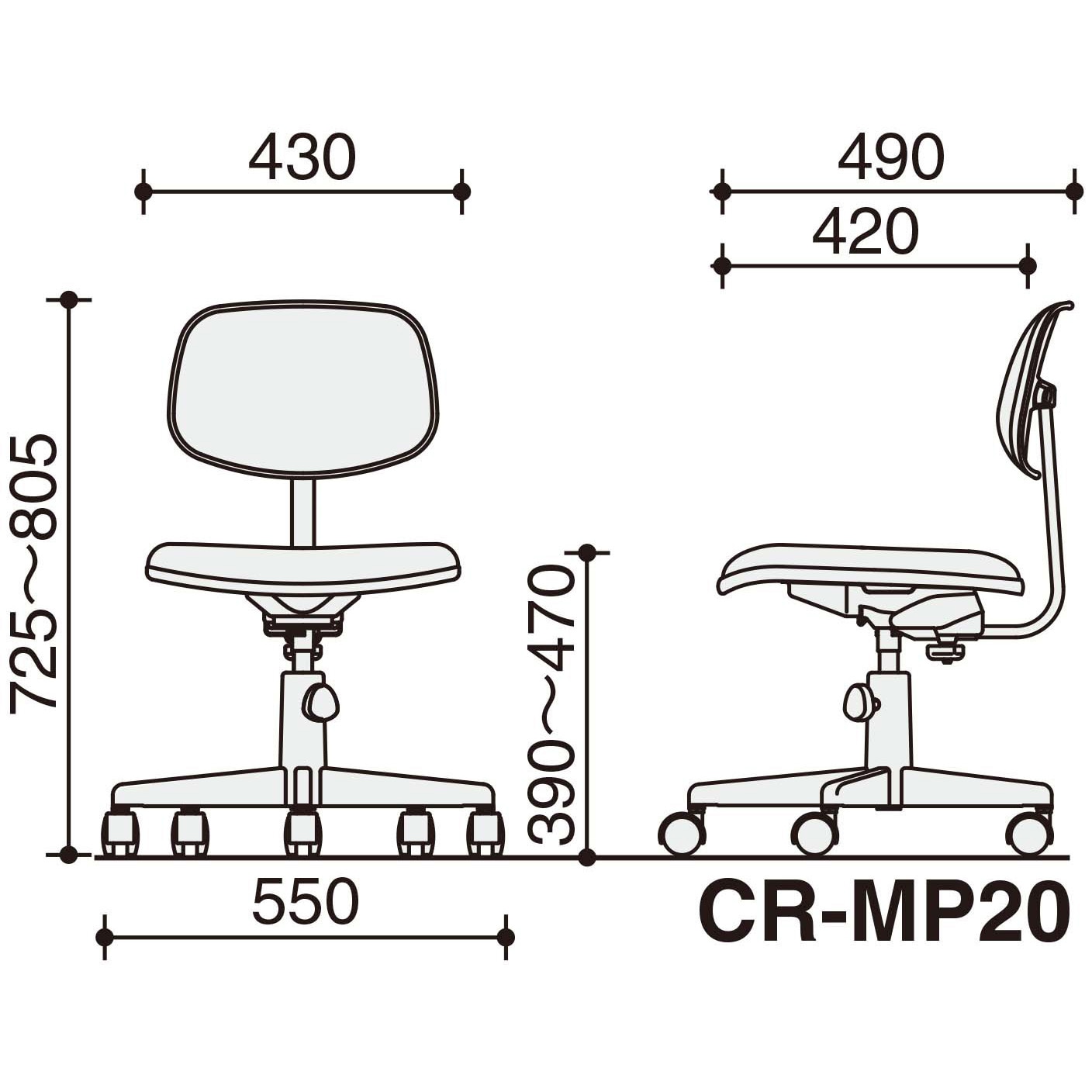CR-MP20M-VN 事務用回転イス 20シリーズ ローバック 肘なし(配送・組立 