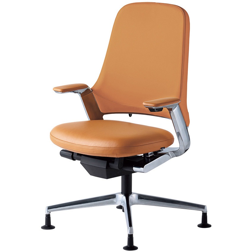 KJ-225LM-Z9F4 レオニスチェア レザータイプ ハイバック アルミミラー4本脚＜配送時組立サービス付＞ イトーキ 固定肘付 高さ1005mm幅680mm奥行575mm  KJ-225LM-Z9F4