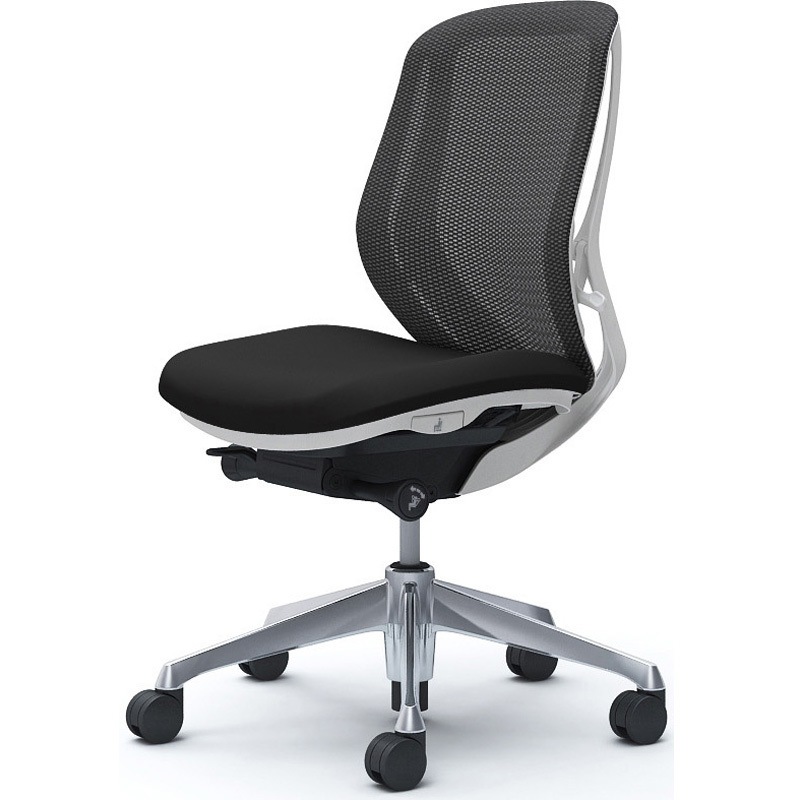 C631BW FMP1 シルフィー 肘なし 背メッシュ ロー ホワイトボディ ハンガー無 ランバー無 アルミ脚 オカムラ(岡村製作所) ブラック色   C631BW FMP1