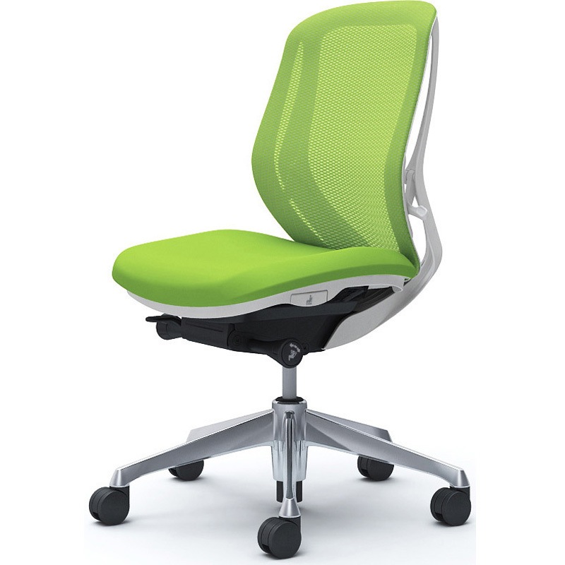 C631BW FMP5 シルフィー 肘なし 背メッシュ ロー ホワイトボディ ハンガー無 ランバー無 アルミ脚 オカムラ(岡村製作所) ライムグリーン色   C631BW FMP5