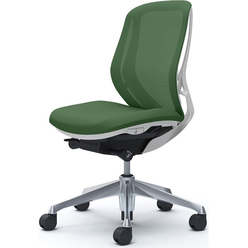 C631BW FMR5 シルフィー 肘なし 背メッシュ ロー ホワイトボディ ハンガー無 ランバー無 アルミ脚 オカムラ(岡村製作所) ダークグリーン色   C631BW FMR5