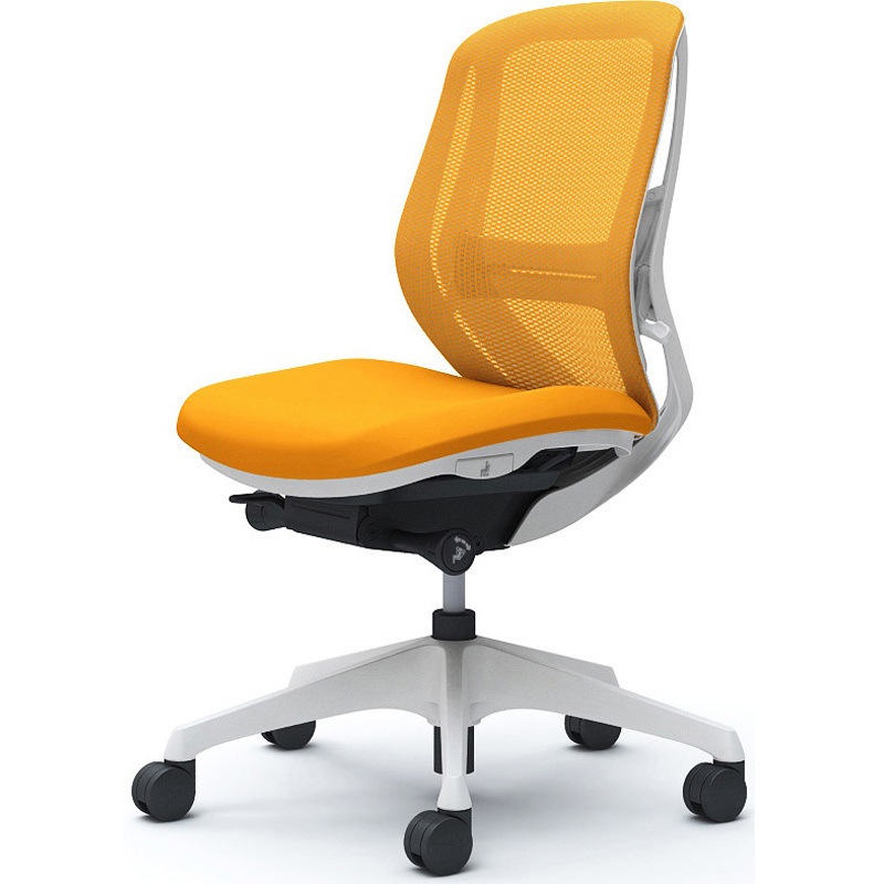 C631XZ FMR8 シルフィー 肘なし 背メッシュ ロー ホワイトボディ ハンガー無 ランバー有 樹脂脚 オカムラ(岡村製作所) オレンジ色   C631XZ FMR8