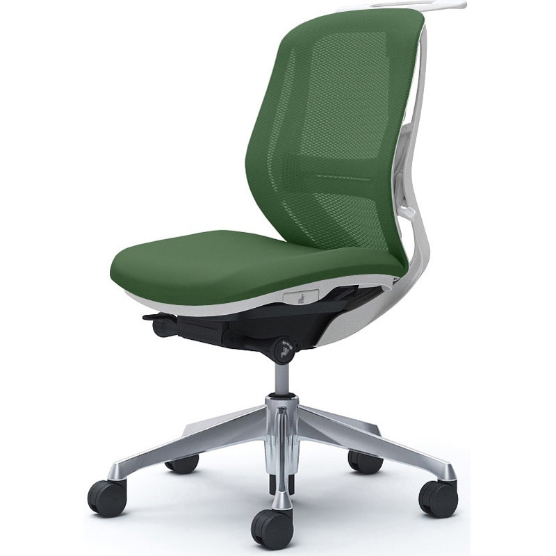 C632BZ FMR5 シルフィー 肘なし 背メッシュ ロー ホワイトボディ ハンガー有 ランバー有 アルミ脚 オカムラ(岡村製作所) ダークグリーン色   C632BZ FMR5