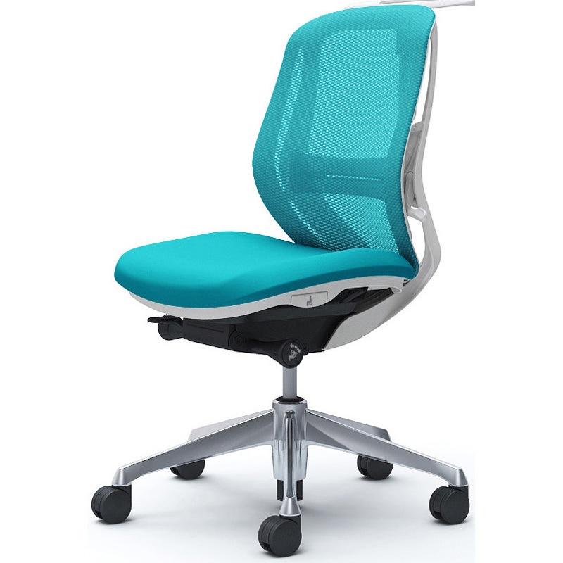 C632BZ FMR6 シルフィー 肘なし 背メッシュ ロー ホワイトボディ ハンガー有 ランバー有 アルミ脚 オカムラ(岡村製作所) ブルーグリーン色   C632BZ FMR6
