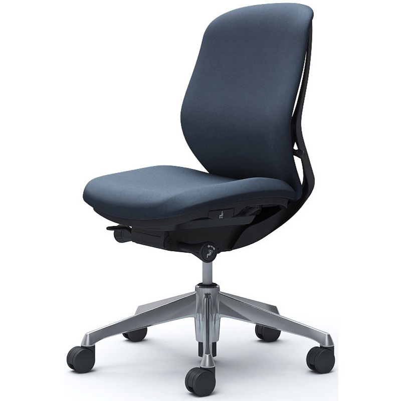 C633BR FXW4 シルフィー 肘なし 背クッション ロー ブラックボディ ハンガー無 ランバー無 アルミ脚 オカムラ(岡村製作所) インディゴ色   C633BR FXW4