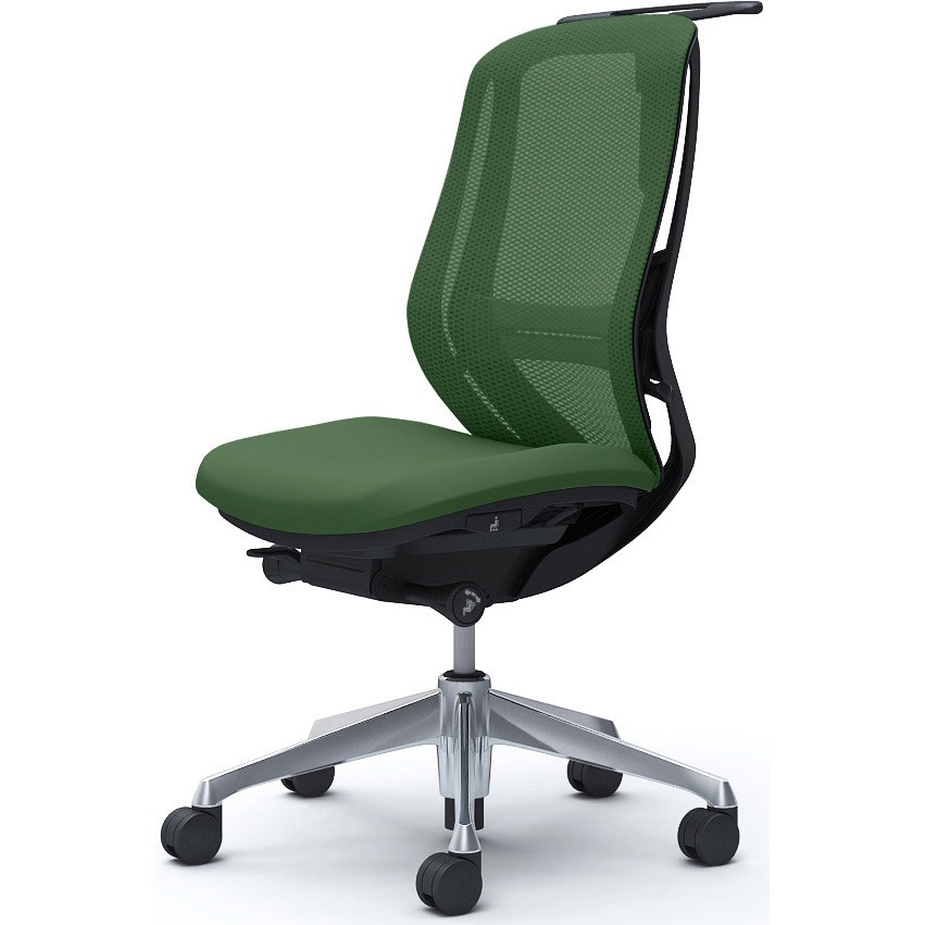 C636BS FMR5 シルフィー 肘なし 背メッシュ ハイ ブラックボディ ハンガー有 ランバー有 アルミ脚 オカムラ(岡村製作所) ダークグリーン色   C636BS FMR5