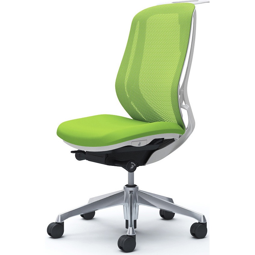 C636BW FMP5 シルフィー 肘なし 背メッシュ ハイ ホワイトボディ ハンガー有 ランバー無 アルミ脚 オカムラ(岡村製作所) ライムグリーン色   C636BW FMP5