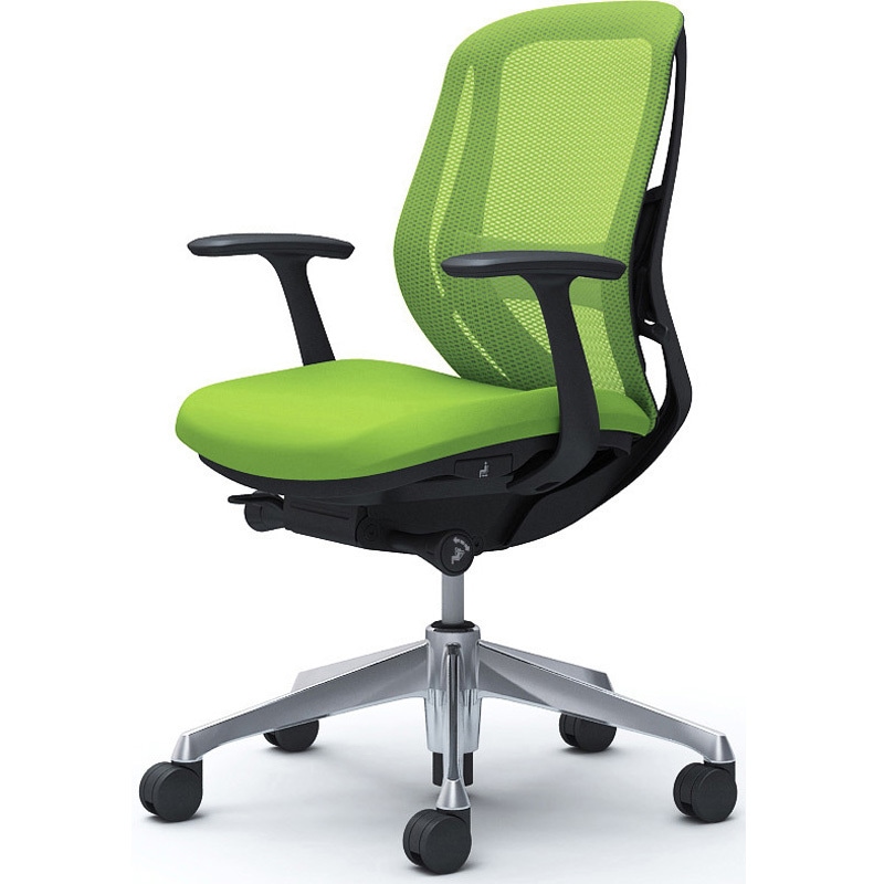 C641BS FMP5 シルフィー 固定肘 背メッシュ ロー ブラックボディ ハンガー無 ランバー有 アルミ脚 オカムラ(岡村製作所) デザインアーム ライムグリーン色   C641BS FMP5