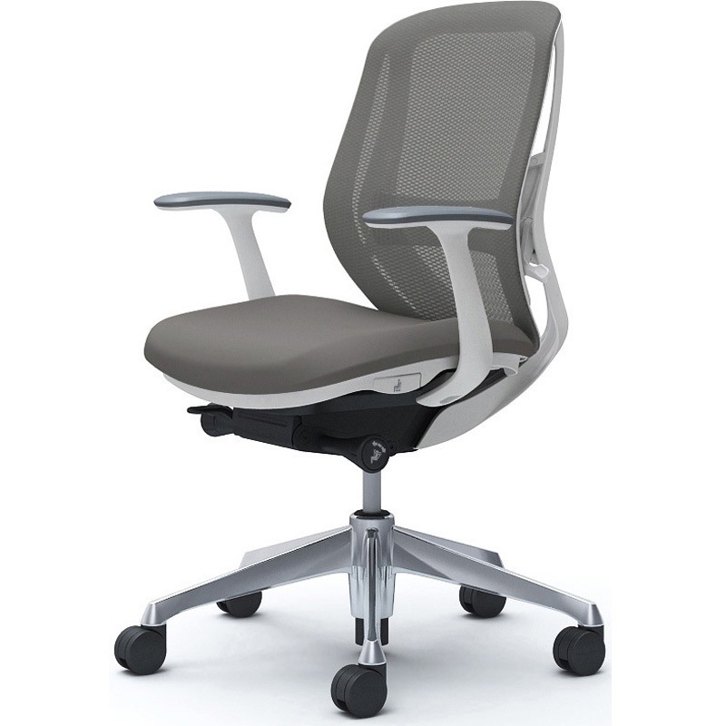 C641BZ FMR2 シルフィー 固定肘 背メッシュ ロー ホワイトボディ ハンガー無 ランバー有 アルミ脚 オカムラ(岡村製作所) デザインアーム ミディアムグレー色   C641BZ FMR2