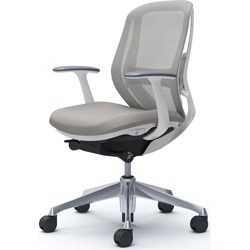 C641BZ FMR3 シルフィー 固定肘 背メッシュ ロー ホワイトボディ ハンガー無 ランバー有 アルミ脚 オカムラ(岡村製作所) デザインアーム ライトグレー色   C641BZ FMR3