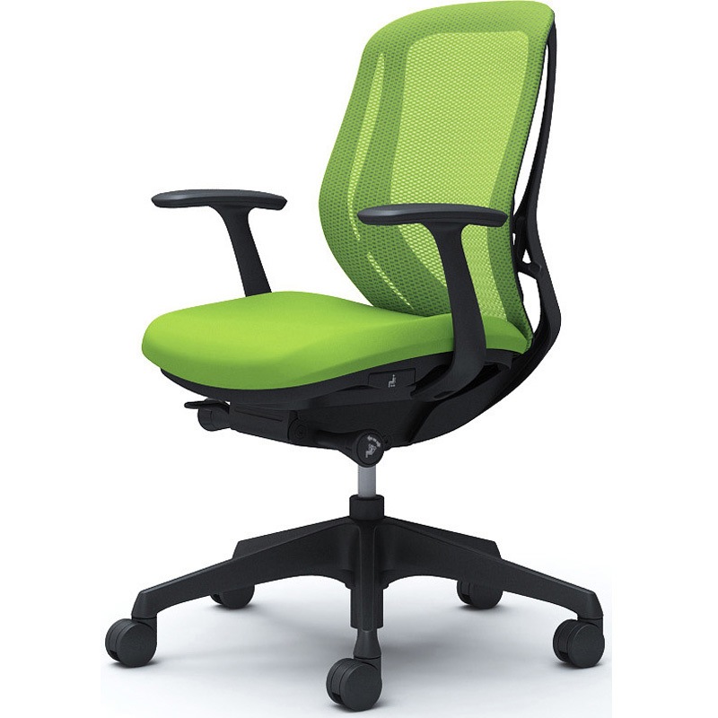 C641XR FMP5 シルフィー 固定肘 背メッシュ ロー ブラックボディ ハンガー無 ランバー無 樹脂脚 オカムラ(岡村製作所) デザインアーム ライムグリーン色   C641XR FMP5