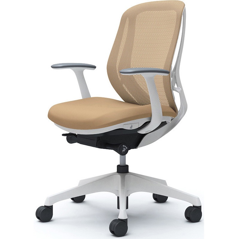 C641XW FMP7 シルフィー 固定肘 背メッシュ ロー ホワイトボディ ハンガー無 ランバー無 樹脂脚 オカムラ(岡村製作所) デザインアーム ベージュ色   C641XW FMP7