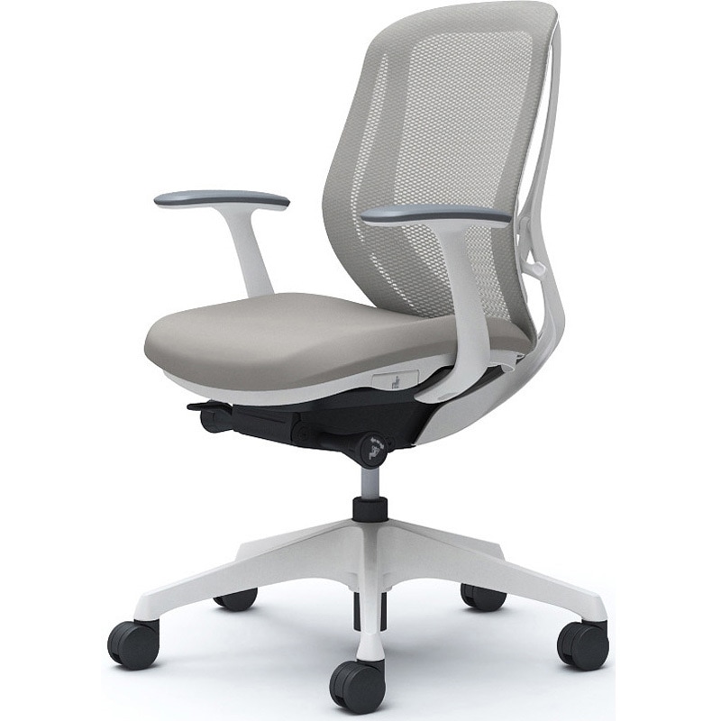 C641XW FMR3 シルフィー 固定肘 背メッシュ ロー ホワイトボディ ハンガー無 ランバー無 樹脂脚 オカムラ(岡村製作所) デザインアーム ライトグレー色   C641XW FMR3