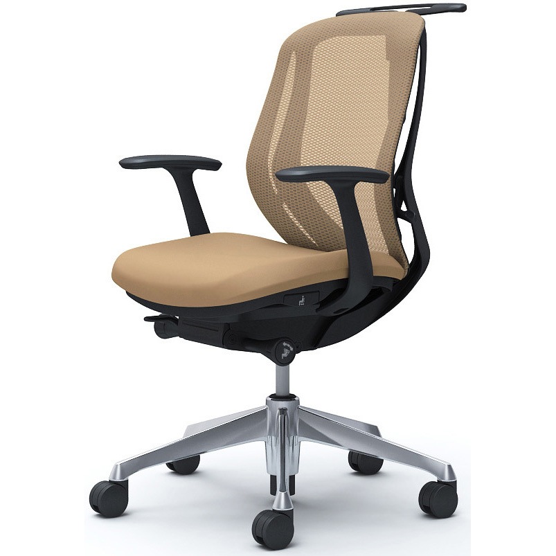 C642BR FMP7 シルフィー 固定肘 背メッシュ ロー ブラックボディ ハンガー有 ランバー無 アルミ脚 オカムラ(岡村製作所) デザインアーム ベージュ色   C642BR FMP7