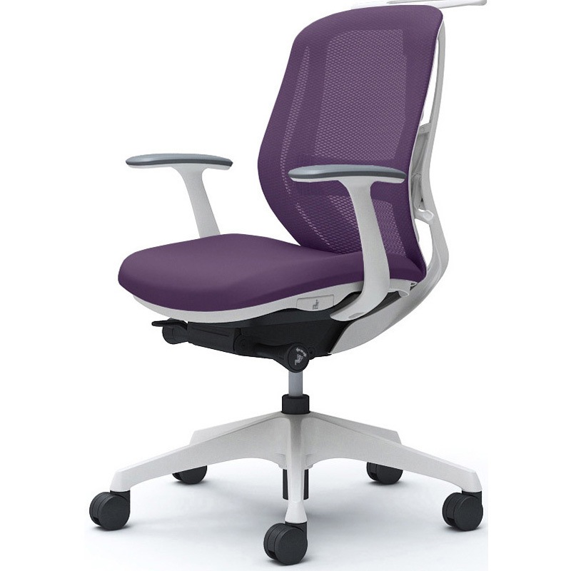 C642XZ FMP0 シルフィー 固定肘 背メッシュ ロー ホワイトボディ ハンガー有 ランバー有 樹脂脚 オカムラ(岡村製作所) デザインアーム パープル色   C642XZ FMP0