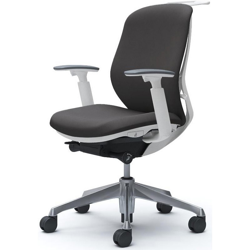 C644BW FXW0 シルフィー 固定肘 背クッション ロー ホワイトボディ ハンガー有 ランバー無 アルミ脚 オカムラ(岡村製作所) デザインアーム ダークグレー色   C644BW FXW0