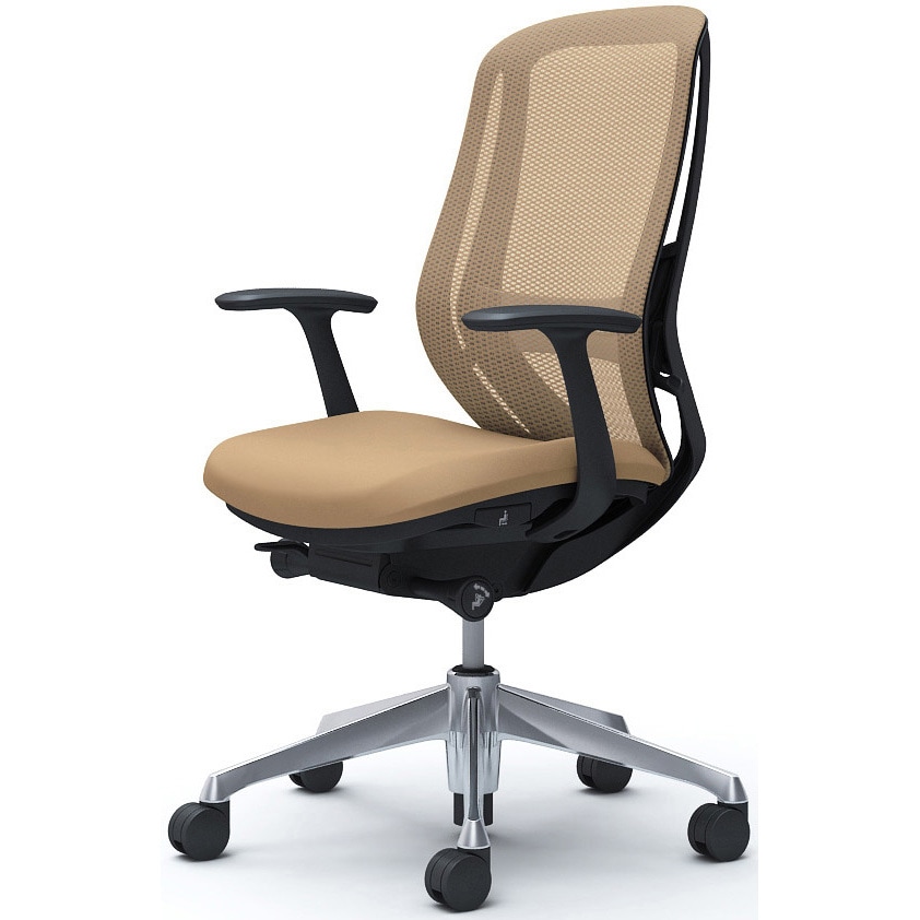 C645BS FMP7 シルフィー 固定肘 背メッシュ ハイ ブラックボディ ハンガー無 ランバー有 アルミ脚 オカムラ(岡村製作所) デザインアーム ベージュ色   C645BS FMP7