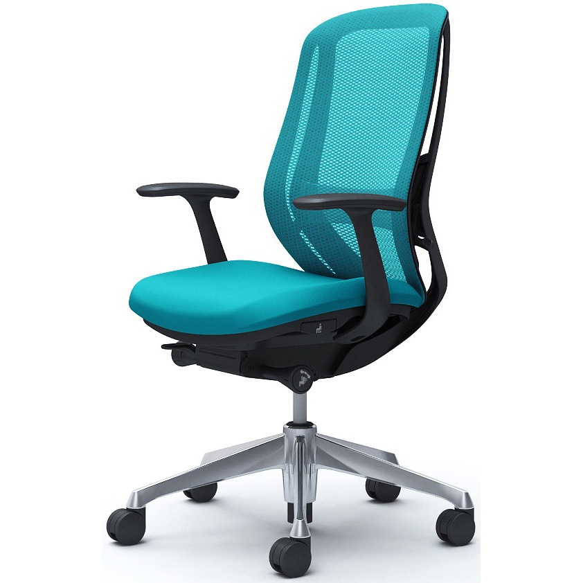 C645BS FMR6 シルフィー 固定肘 背メッシュ ハイ ブラックボディ ハンガー無 ランバー有 アルミ脚 オカムラ(岡村製作所) デザインアーム ブルーグリーン色   C645BS FMR6