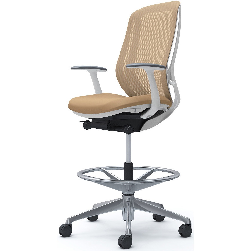 C645HW FMP7 シルフィー 固定肘 背メッシュ ハイ ハイチェア ホワイトボディ ハンガー無 ランバー無 アルミ脚 1脚 オカムラ(岡村製作所) 【通販モノタロウ】