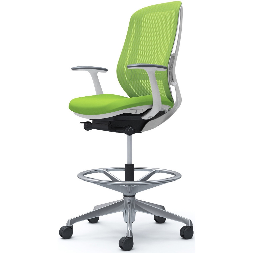 C645HZ FMP5 シルフィー 固定肘 背メッシュ ハイ ハイチェア ホワイトボディ ハンガー無 ランバー付 アルミ脚 1脚 オカムラ(岡村製作所) 【通販モノタロウ】