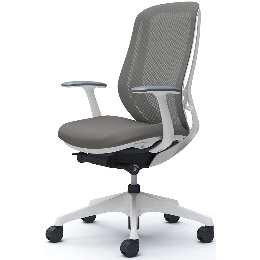 C645XW FMR2 シルフィー 固定肘 背メッシュ ハイ ホワイトボディ ハンガー無 ランバー無 樹脂脚 オカムラ(岡村製作所) デザインアーム ミディアムグレー色   C645XW FMR2