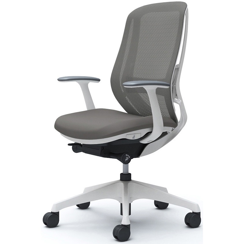 C645XZ FMR2 シルフィー 固定肘 背メッシュ ハイ ホワイトボディ ハンガー無 ランバー有 樹脂脚 オカムラ(岡村製作所) デザインアーム ミディアムグレー色   C645XZ FMR2