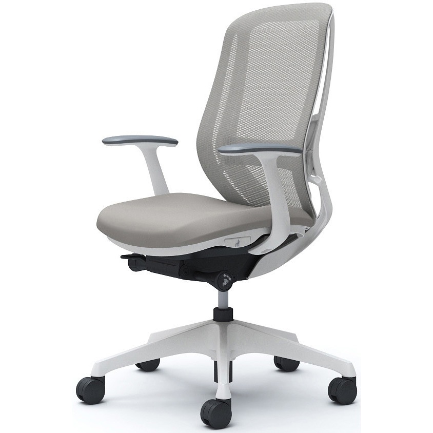 C645XZ FMR3 シルフィー 固定肘 背メッシュ ハイ ホワイトボディ ハンガー無 ランバー有 樹脂脚 オカムラ(岡村製作所) デザインアーム ライトグレー色   C645XZ FMR3