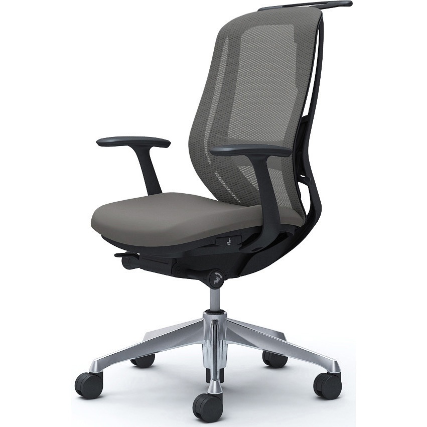 C646BS FMR2 シルフィー 固定肘 背メッシュ ハイ ブラックボディ ハンガー有 ランバー有 アルミ脚 オカムラ(岡村製作所) デザインアーム ミディアムグレー色   C646BS FMR2