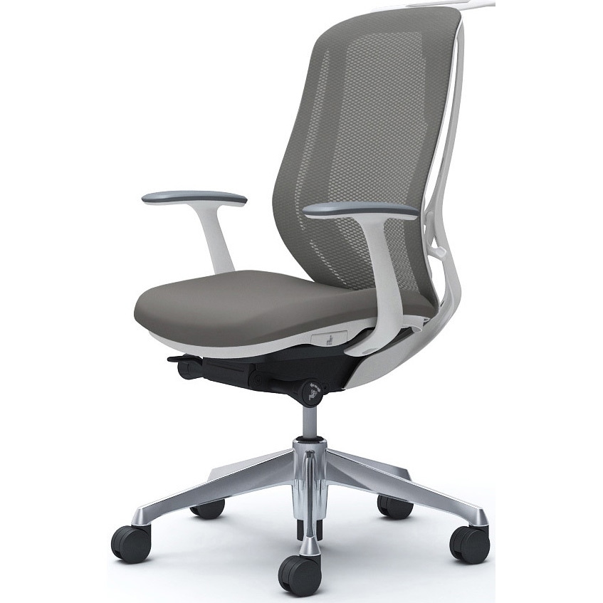 C646BW FMR2 シルフィー 固定肘 背メッシュ ハイ ホワイトボディ ハンガー有 ランバー無 アルミ脚 オカムラ(岡村製作所) デザインアーム ミディアムグレー色   C646BW FMR2