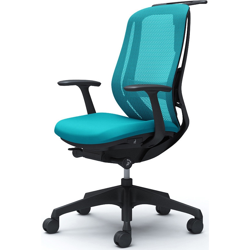 C646XS FMR6 シルフィー 固定肘 背メッシュ ハイ ブラックボディ ハンガー有 ランバー有 樹脂脚 オカムラ(岡村製作所) デザインアーム ブルーグリーン色   C646XS FMR6