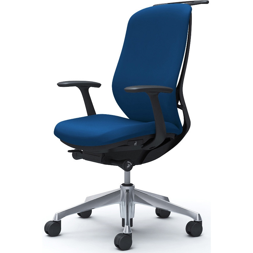 C648BR FSF3 シルフィー 固定肘 背クッション ハイ ブラックボディ ハンガー有 ランバー無 アルミ脚 オカムラ(岡村製作所) デザインアーム ミディアムブルー色   C648BR FSF3