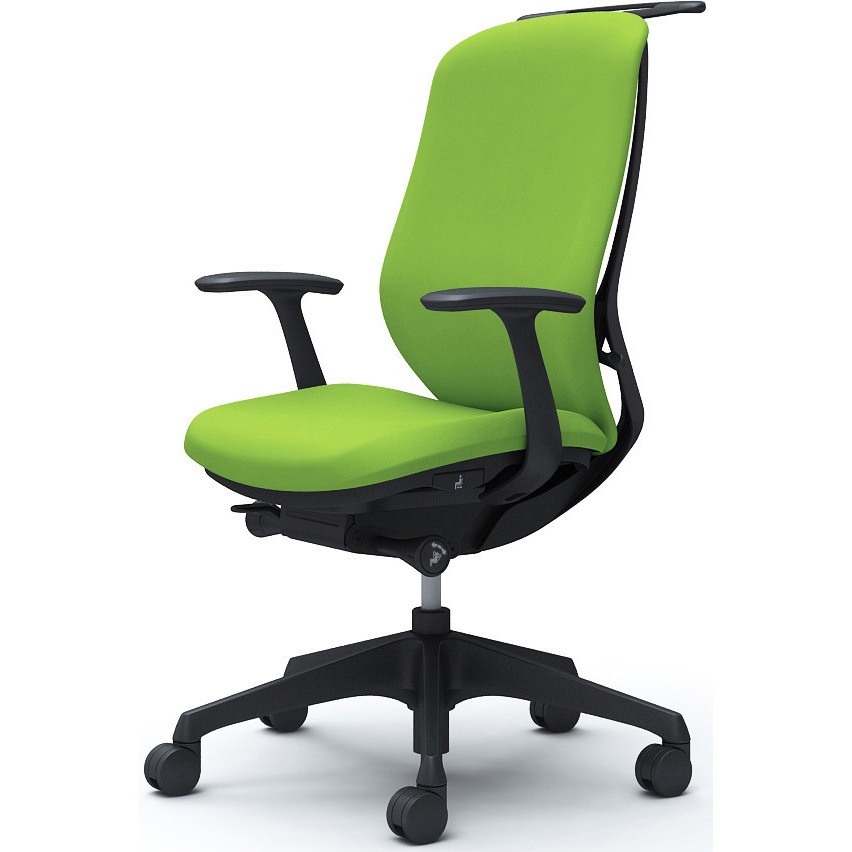 C648XR FSF5 シルフィー 固定肘 背クッション ハイ ブラックボディ ハンガー有 ランバー無 樹脂脚 オカムラ(岡村製作所) デザインアーム ライムグリーン色   C648XR FSF5