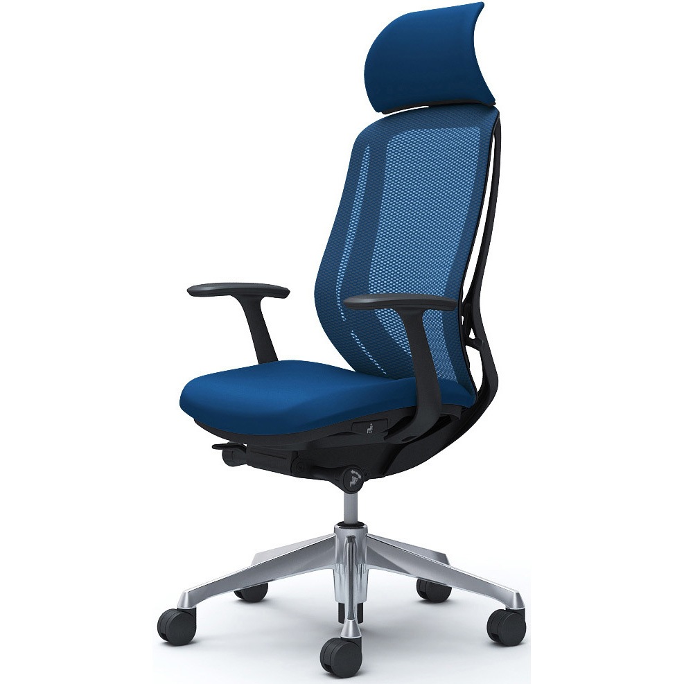 C64ABR FMP3 シルフィー固定肘 背メッシュEXハイ ブラックボディ ハンガー無 ランバー無 アルミ脚 オカムラ(岡村製作所) デザインアーム ミディアムブルー色   C64ABR FMP3