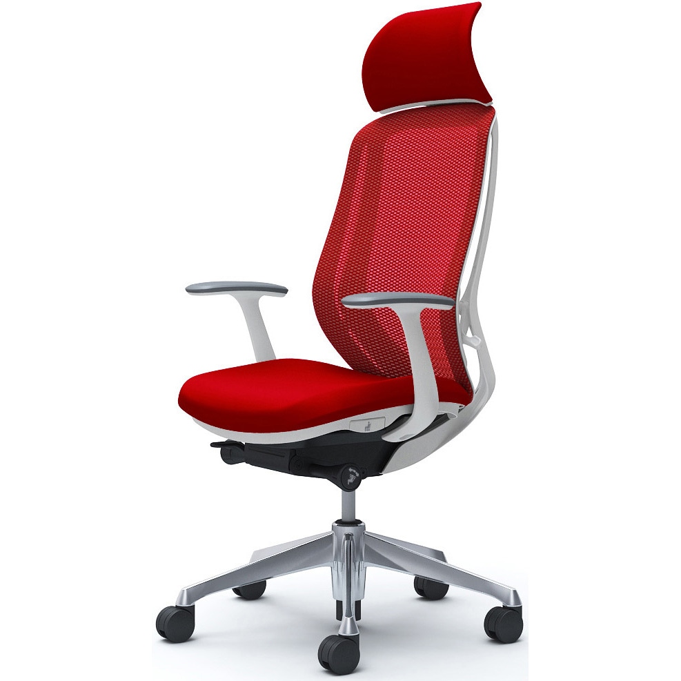 C64ABW FMP9 シルフィー固定肘 背メッシュEXハイ ホワイトボディ ハンガー無 ランバー無 アルミ脚 オカムラ(岡村製作所) デザインアーム レッド色   C64ABW FMP9 71,390円