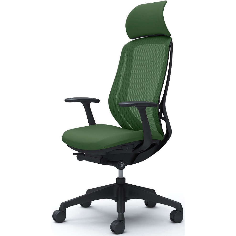 C64AXR FMR5 シルフィー固定肘 背メッシュEXハイ ブラックボディ ハンガー無 ランバー無 樹脂脚 オカムラ(岡村製作所) デザインアーム ダークグリーン色   C64AXR FMR5