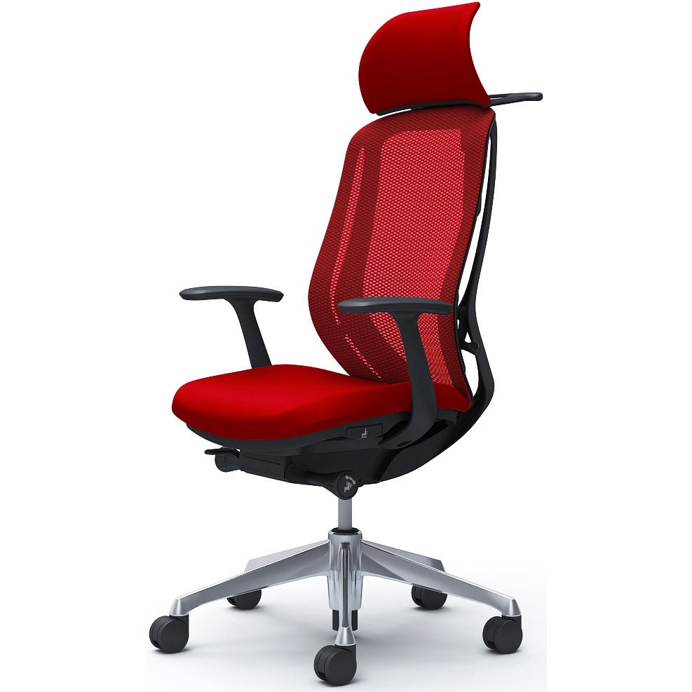 C64BBR FMP9 シルフィー固定肘 背メッシュEXハイ ブラックボディ ハンガー有 ランバー無 アルミ脚 オカムラ(岡村製作所) レッド色   C64BBR FMP9