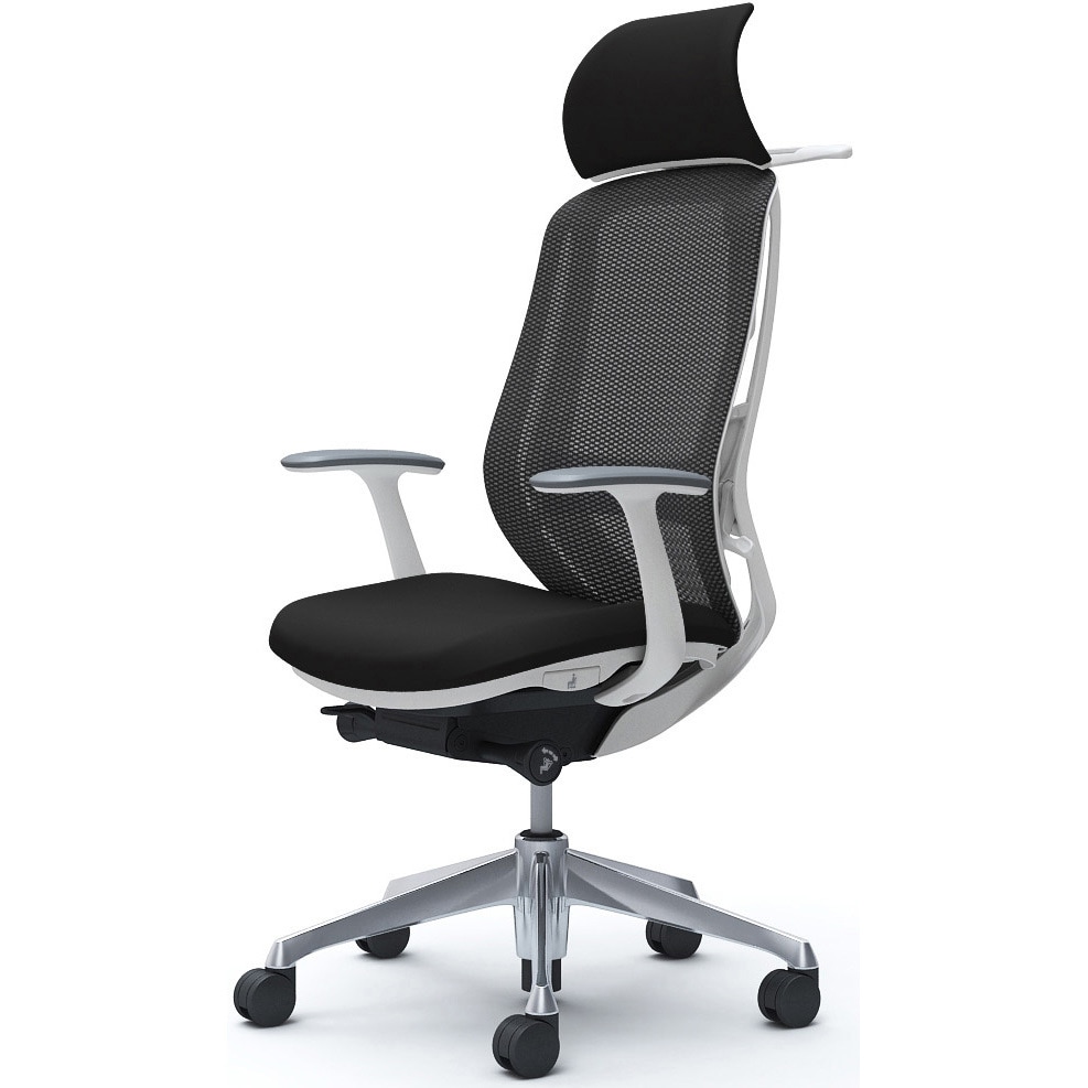 C64BBZ FMP1 シルフィー固定肘 背メッシュEXハイ ホワイトボディ ハンガー有 ランバー有 アルミ脚 オカムラ(岡村製作所) ブラック色   C64BBZ FMP1