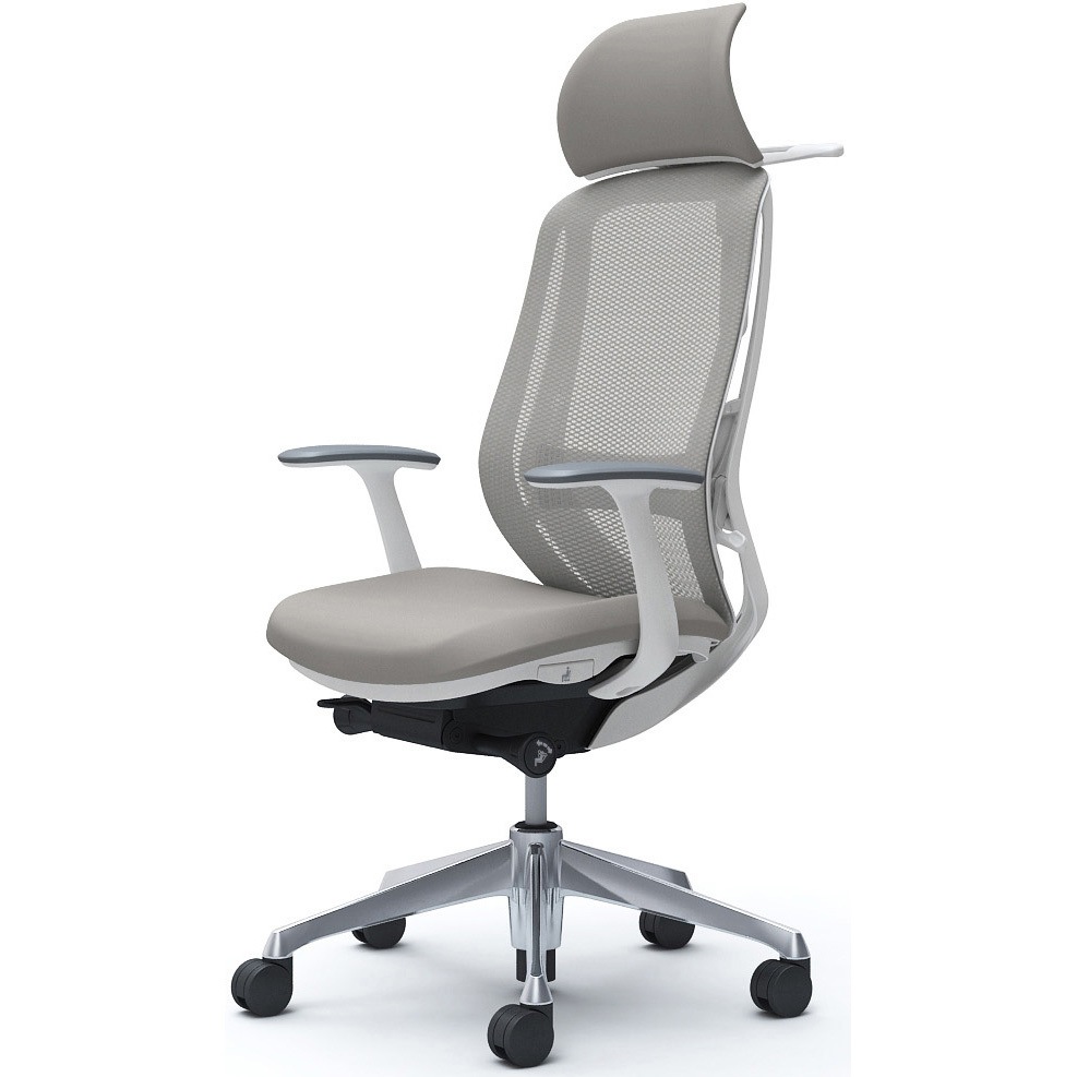 C64BBZ FMR3 シルフィー固定肘 背メッシュEXハイ ホワイトボディ ハンガー有 ランバー有 アルミ脚 オカムラ(岡村製作所) ライトグレー色   C64BBZ FMR3