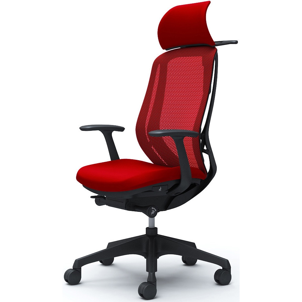 C64BXR FMP9 シルフィー固定肘 背メッシュEXハイ ブラックボディ ハンガー有 ランバー無 樹脂脚 オカムラ(岡村製作所) レッド色   C64BXR FMP9