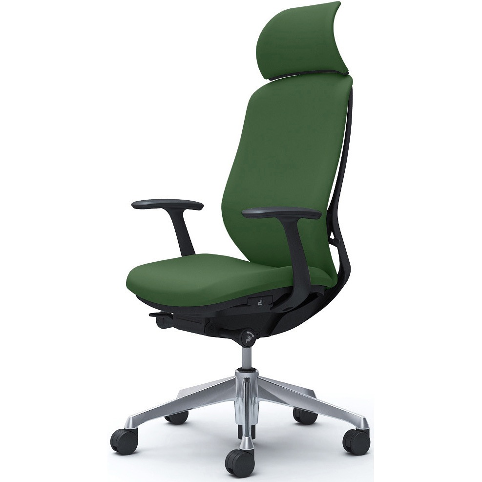 C64CBR FSG5 シルフィー固定肘 背クッションEXハイ ブラックボディ ハンガー無 ランバー無 アルミ脚 オカムラ(岡村製作所) ダークグリーン色   C64CBR FSG5