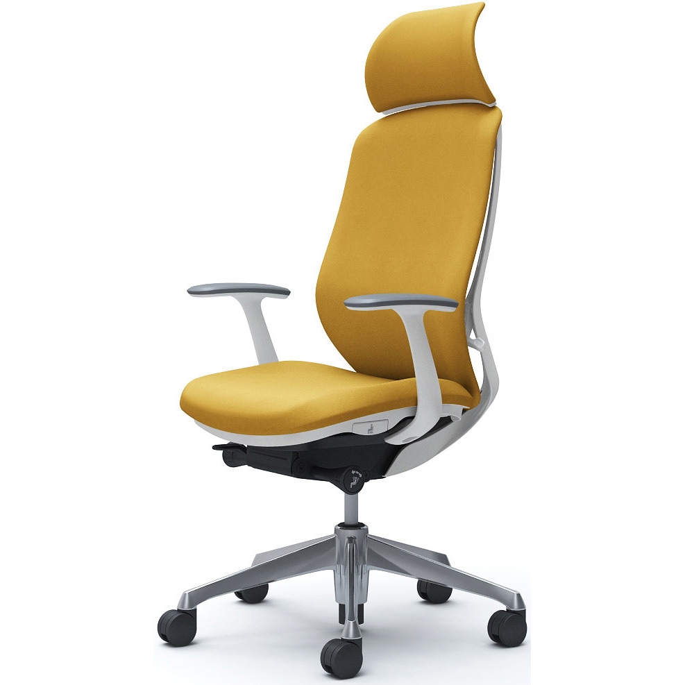 C64CBW FXW7 シルフィー固定肘 背クッションEXハイ ホワイトボディ ハンガー無 ランバー無 アルミ脚 オカムラ(岡村製作所) イエロー色   C64CBW FXW7