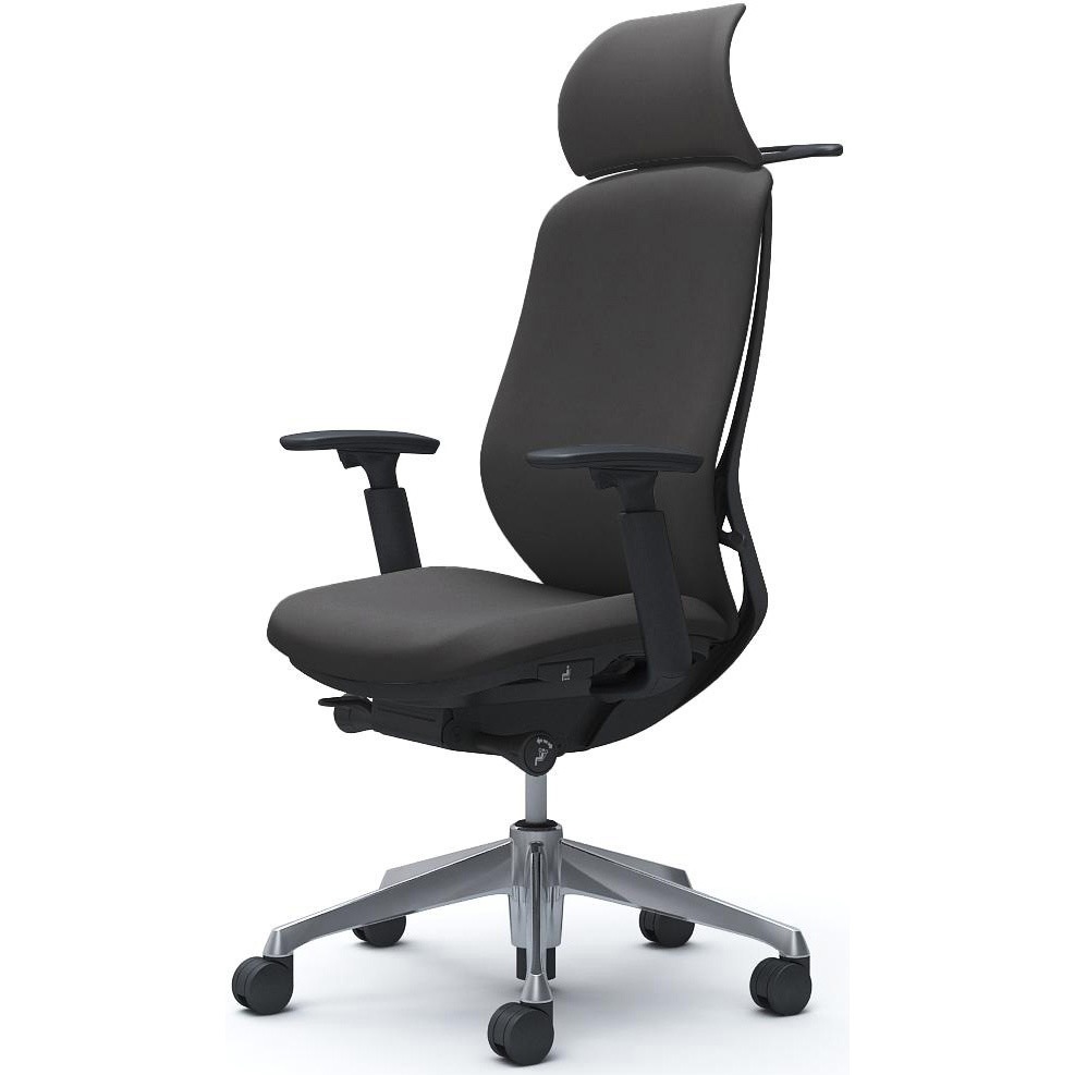 C64DBR FXW0 シルフィー固定肘 背クッションEXハイ ブラックボディ ハンガー有 ランバー無 アルミ脚 オカムラ(岡村製作所) ダークグレー色   C64DBR FXW0