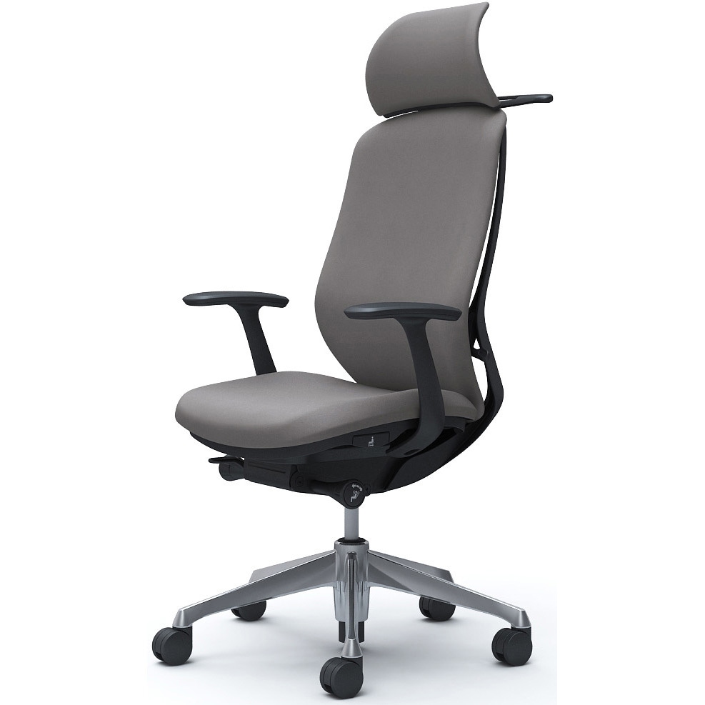 C64DBR FXW1 シルフィー固定肘 背クッションEXハイ ブラックボディ ハンガー有 ランバー無 アルミ脚 オカムラ(岡村製作所) グレー色   C64DBR FXW1