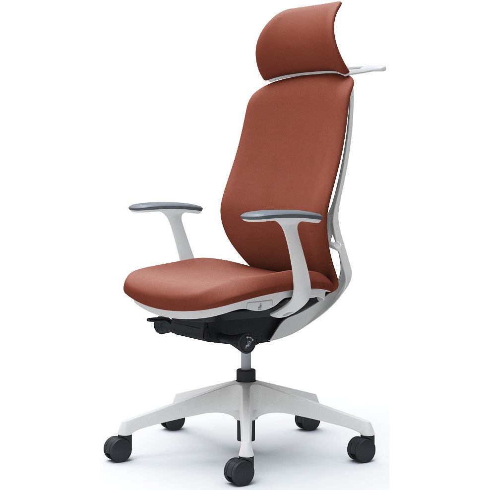 C64DXW FXW6 シルフィー固定肘 背クッションEXハイ ホワイトボディ ハンガー有 ランバー無 樹脂脚 オカムラ(岡村製作所) テラコッタ色   C64DXW FXW6