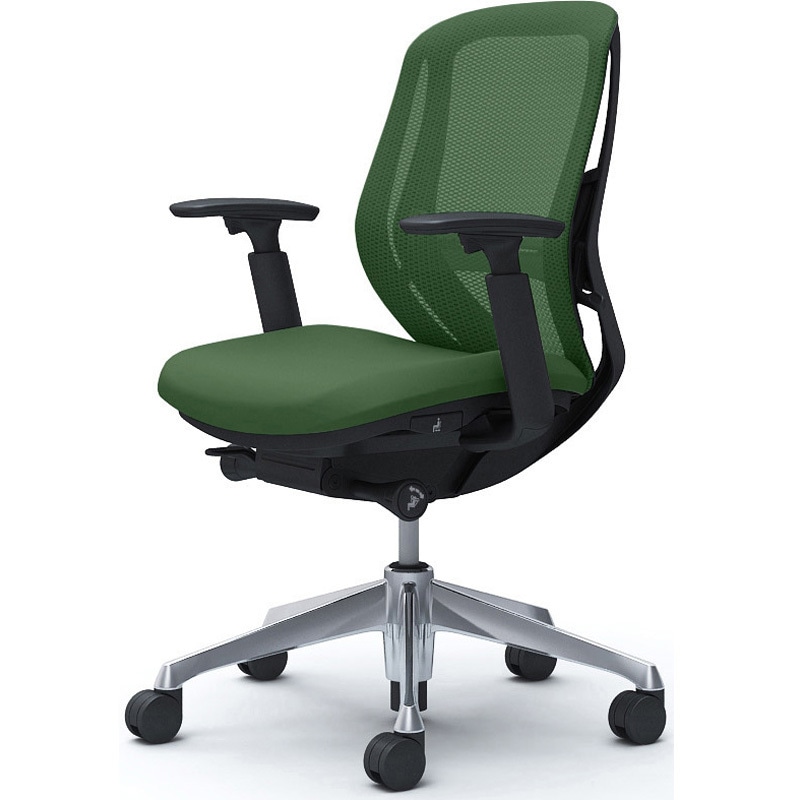 C681BS FMR5 シルフィー 可動肘 背メッシュ ロー ブラックボディ ハンガー無 ランバー有 アルミ脚 オカムラ(岡村製作所) アジャストアーム ダークグリーン色   C681BS FMR5