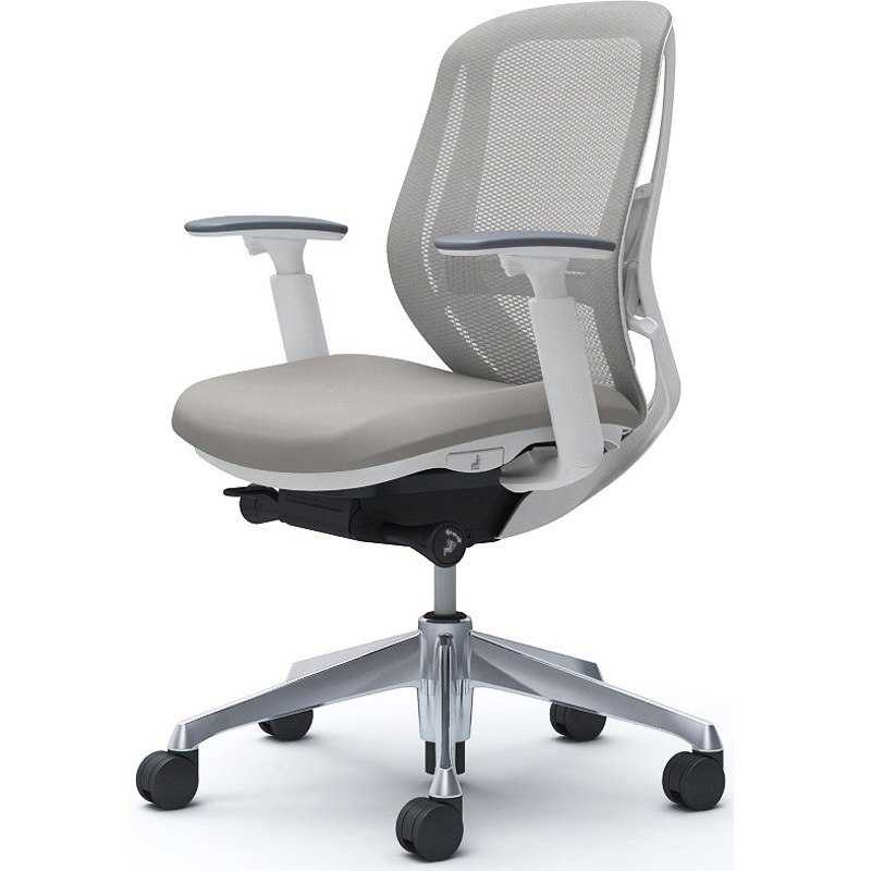 C681BZ FMR3 シルフィー 可動肘 背メッシュ ロー ホワイトボディ ハンガー無 ランバー有 アルミ脚 オカムラ(岡村製作所) アジャストアーム ライトグレー色   C681BZ FMR3