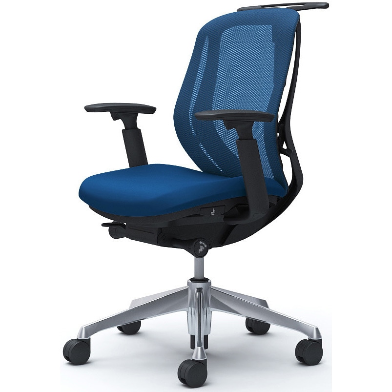 C682BR FMP3 シルフィー 可動肘 背メッシュ ロー ブラックボディ ハンガー有 ランバー無 アルミ脚 オカムラ(岡村製作所) アジャストアーム ミディアムブルー色   C682BR FMP3