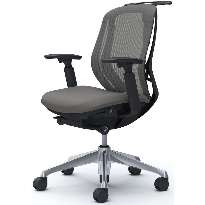 C682BR FMR2 シルフィー 可動肘 背メッシュ ロー ブラックボディ ハンガー有 ランバー無 アルミ脚 オカムラ(岡村製作所) アジャストアーム ミディアムグレー色   C682BR FMR2